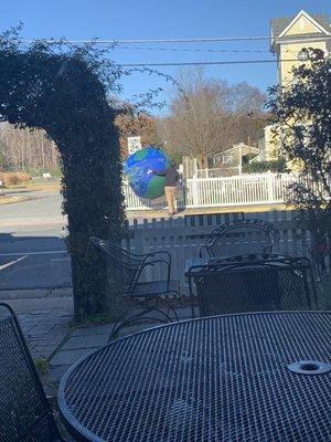 The giant painted beach ball that was quickly apprehended and put in a safe spot!