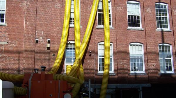 Drying out a commercial property after major water loss.