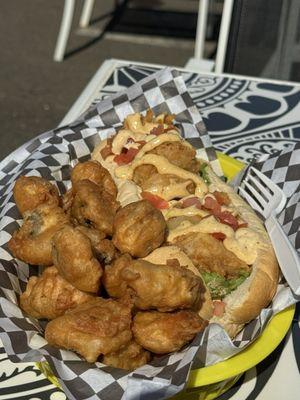 Shrimp Po'boy with deep fried mushrooms