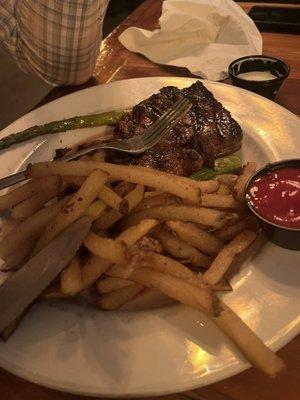 The ribeye that cost almost $30 for three, very chewy, bites