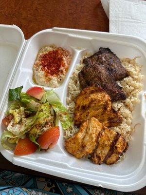 Chicken and Beef Combo Plate with Baba Ghanoush