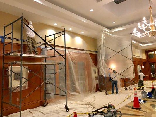 Interior Lobby Work:  Remove Decorative Moulding, Scrape, Sand and Paint