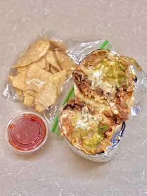 Super Burrito: Carne Asada, with free chips and salsa (09/2022)