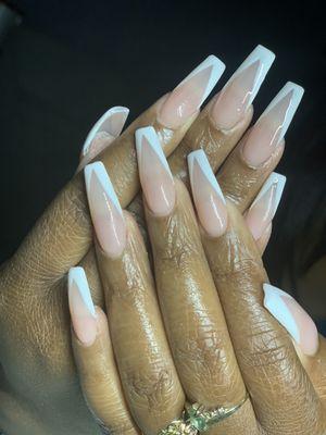 #V-french nails! Ballerina shape medium length nails