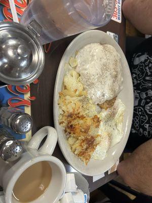 Chicken fried steak and eggs