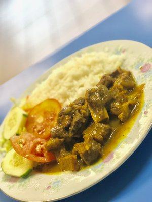 Curry Goat w/ White Rice + Side Salad