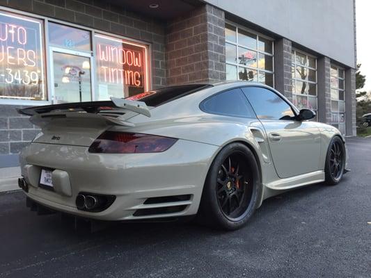 Porsche 911 in for tinting and clear bra paint protection.