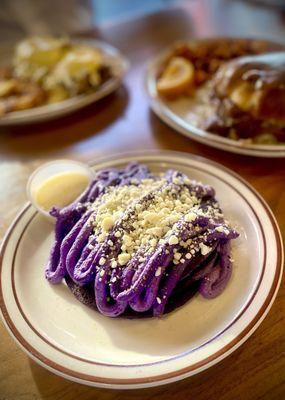 Short stack of Ube Pancakes (not on the menu) but a must get here