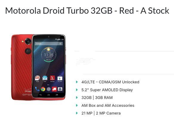 Motorola Droid Turbo 32GB Unlocked Verizon/T-Mobile/Simple Mobile/TracFone/Straight Talk/Metro Pcs/Boost/Mint Mobile/Total Wireless= $100.00