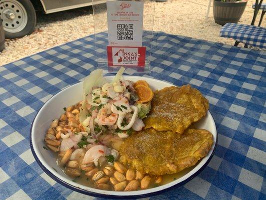 Mix seafood ceviche with tostones