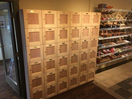 Individually keyed lockers to store your cigars and liquor in. That is placed in our walk-in  humidor.