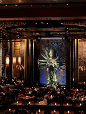 Unexpectedly huge dinning area with a beautiful Avalokiteshvara statue front and centered