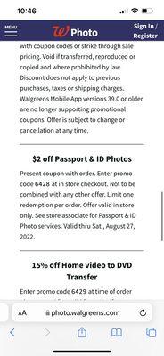 $2 off Passport & ID Photos from Walgreen website