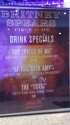 Britney - Pieces of Me - Drink Specials