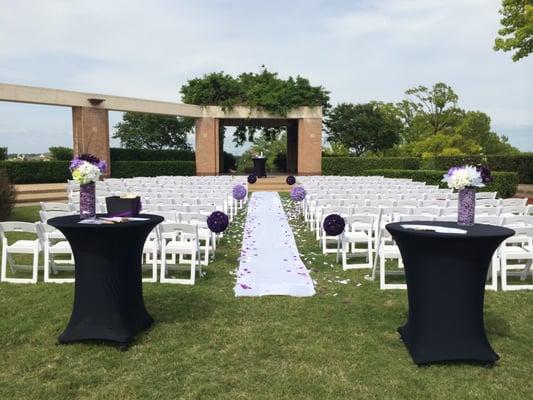 Ceremony decorations finished up for the wedding at Plano Centre