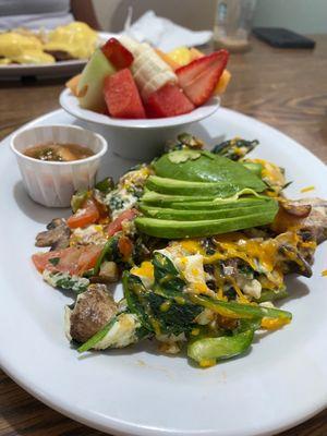 Vegetarian egg white light cheese omelette with fresh fruit and house salsa