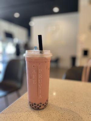 Strawberry milk with boba