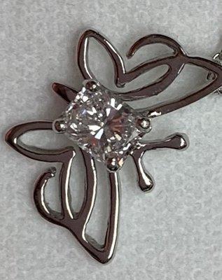 Custom designed butterfly pendant- 1 ct radiant diamond in 14k white gold