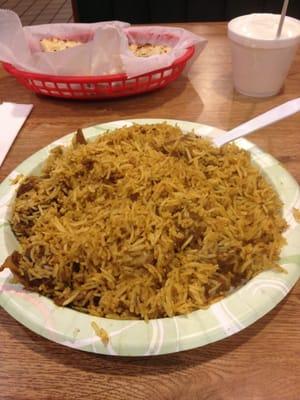 Goat Biryani and garlic naan off the menu