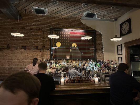 The Bar with the American flag from 1876 with gun powder on it!