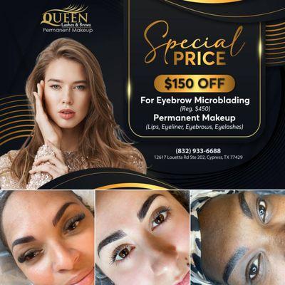 SPECIAL PRICE ALERT
 $150 OFF for Eyebrow Microblading

Enhance your natural beauty with our eyebrow microblading service.