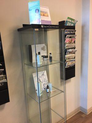 One display of skin care products in waiting room