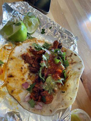 al pastor on flour tortilla