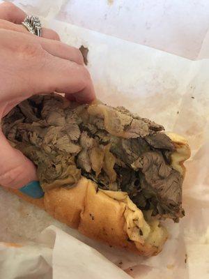 Italian beef is nicely loaded with meat. Not loaded with flavor but still tasty.