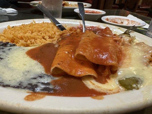 Number 24 Combo. Chile Relleno, Burrito, Enchilada, all chicken.