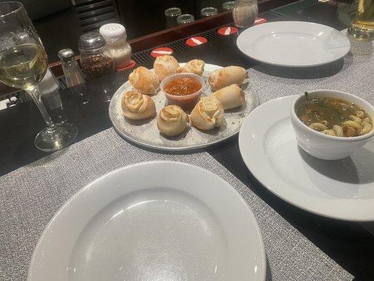 Starting off with delish cheese rolls and Italian Wedding Soup