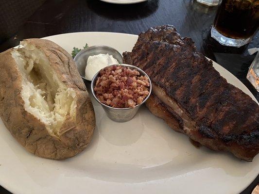 New York strip and baked potato