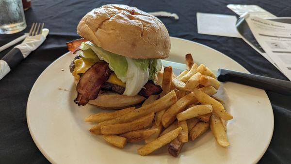 Bacon cheeseburger and fries