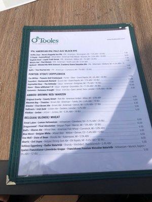 Beer menu