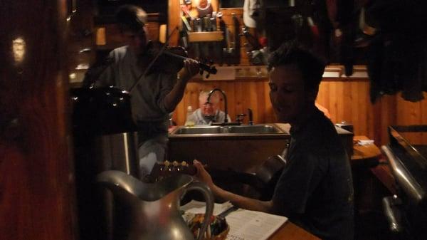 Garth(R), Matt(L), and Leif(standing) -providing music after dinner!