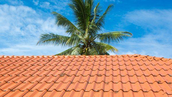 Tile clay roofing installation.