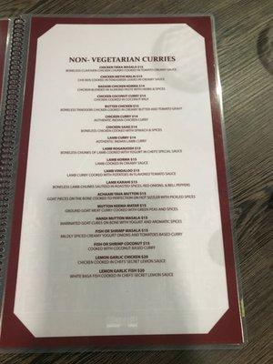 Curries menu