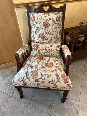 Totally reupholstered chair