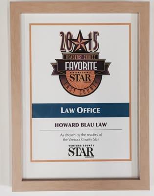 2015 Ventura County Readers' Choice (East County) Favorite Law Office Award