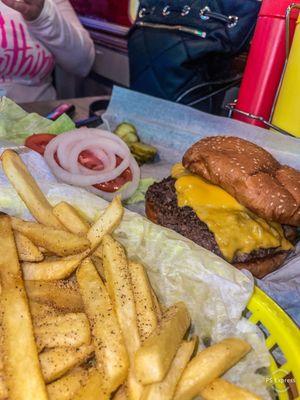 Burger with American cheese & side of fries