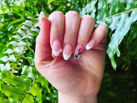 French Manicure with Rose Design