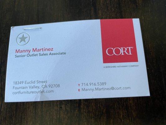 Business contact info for Cort furniture