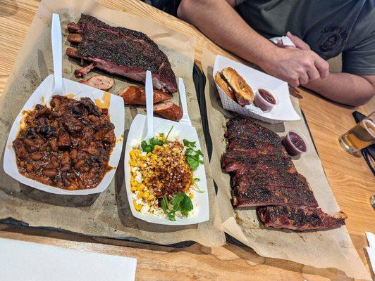 Ribs, beans and corn