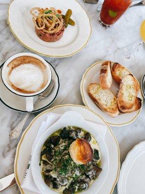 Steak Tartare, Escargot, Cappuccino