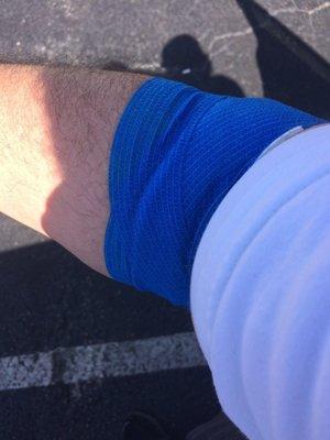 Pretty blue bandage. Maybe a bit over the top