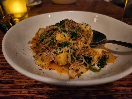 Capellini with roasted seasonal vegetables