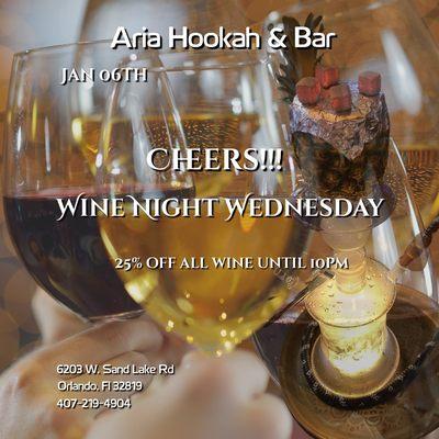 Wine Down and relax with us every Wednesday with 25% of all wine till 10pm