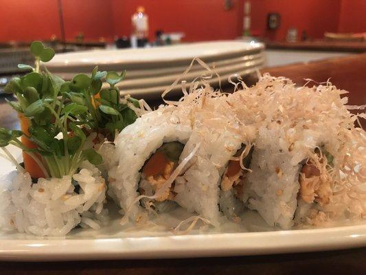 Salmon Skin Sushi Roll. One of our new favorites. Moist, flavorful and light.