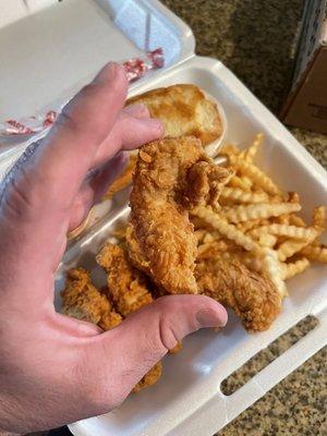 Chicken "tender" the size of 2 chicken nuggets