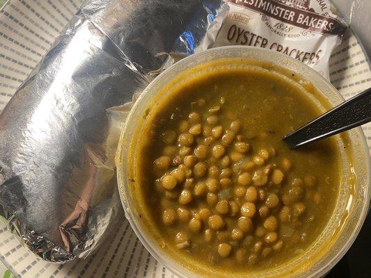 Lentil soup & burrito