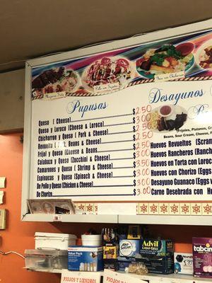 Pupusas Menu